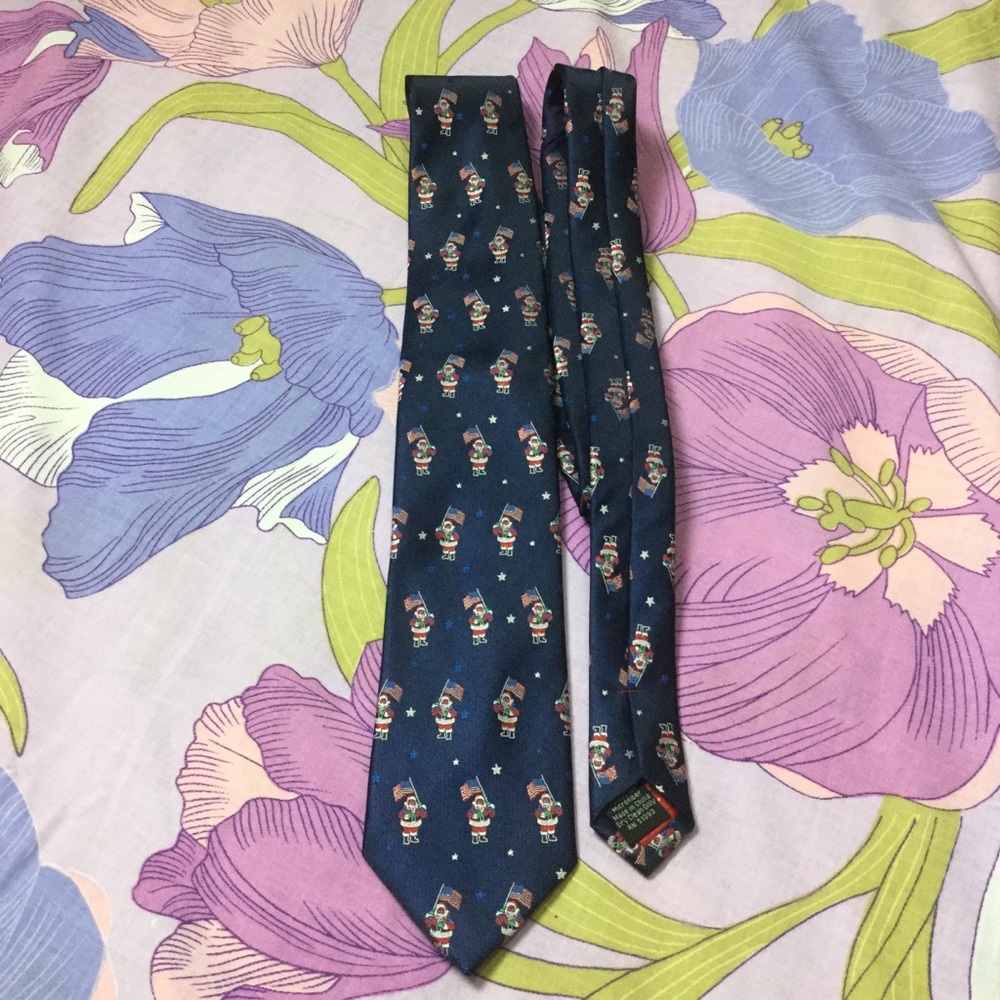 NWOT Christmas Holiday Traditions Santa Claus print Navy Blue Ties